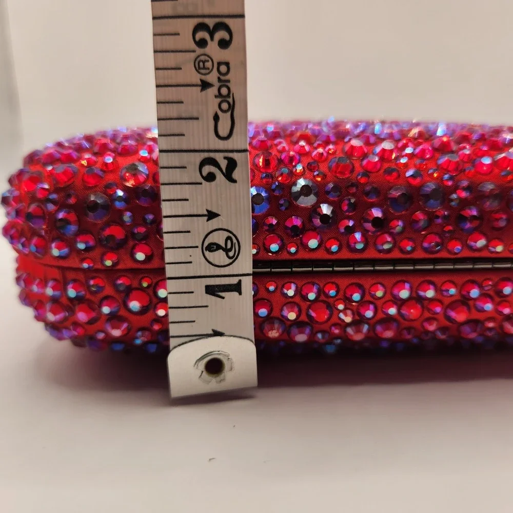 New Olga Berg Casey Hot Fix Crystal Clutch Fuchsia Evening Formal Fancy Red A
